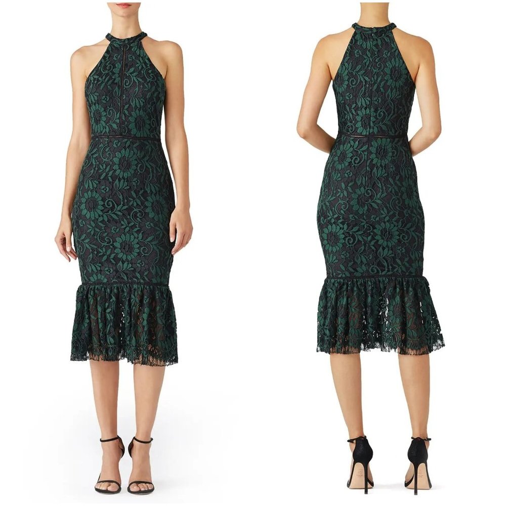 Alexia Admor Green Over Black Lace Dress